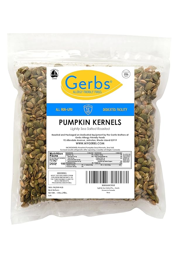 Lightly Sea Salted Pumpkin Seed Kernels by Gerbs - 4 LBS - Top 11 Food Allergen Free & Non GMO