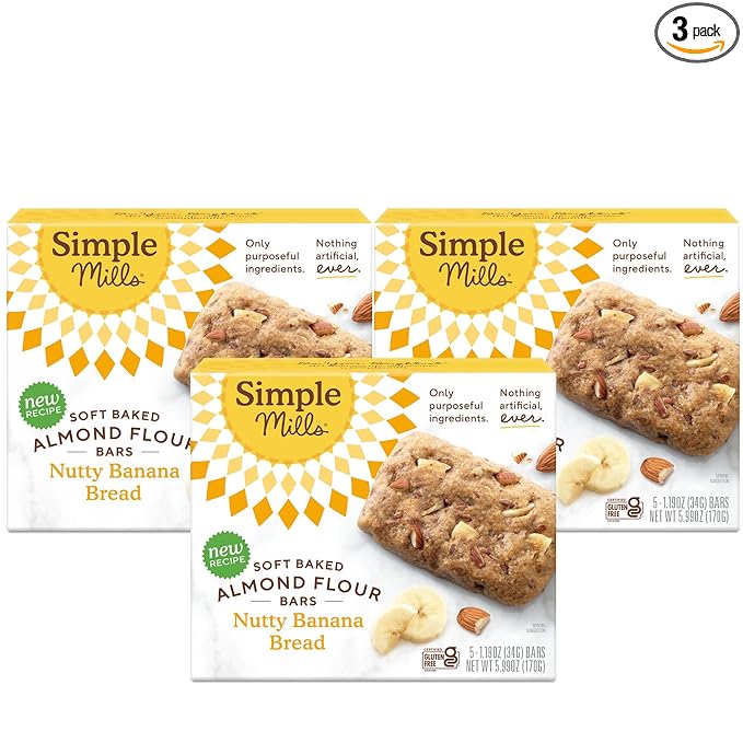 Simple Mills Almond Flour Snack Bars, Nutty Banana Bread - Gluten Free, Made with Organic Coconut