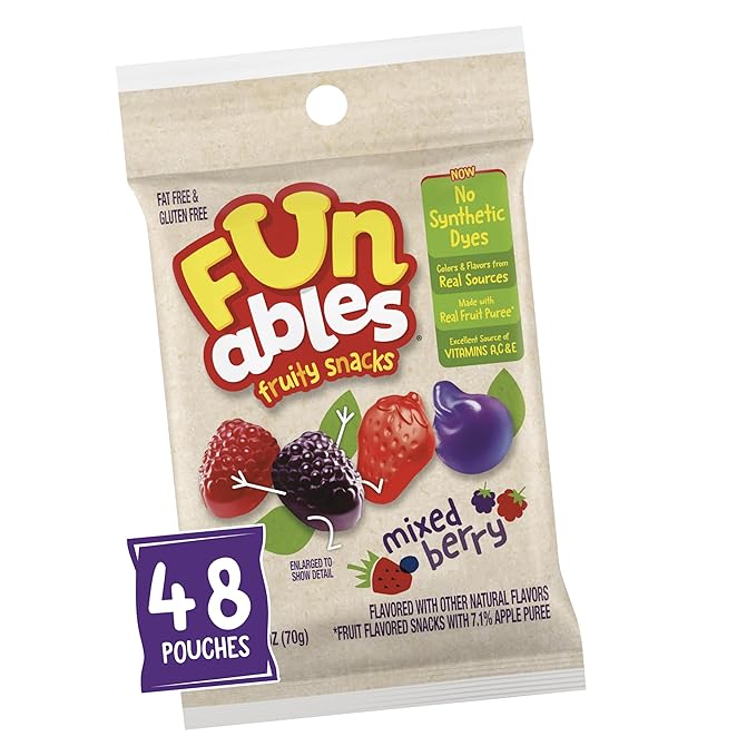 Funables Fruit Snacks, Mixed Berry Snacks, 2.5 Ounce Pouches (Pack of 48)