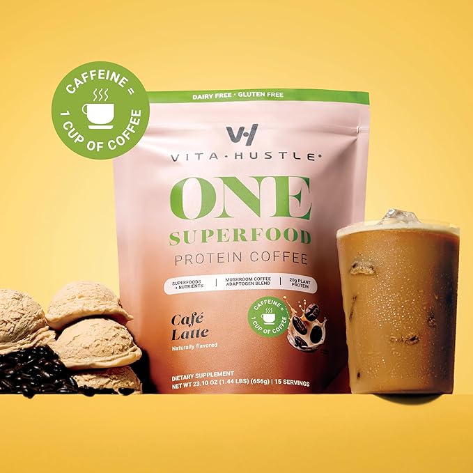 VitaHustle ONE Protein Coffee - Superfood Meal Replacement Powder, Plant Based Protein Shake