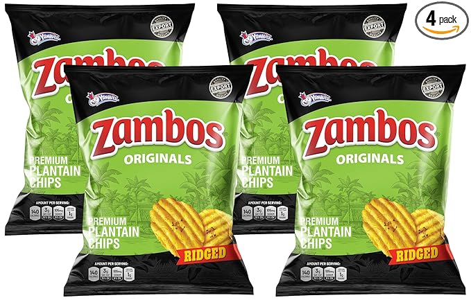 Zambos Plantain Chips Original, Ridged (Pack of 4)