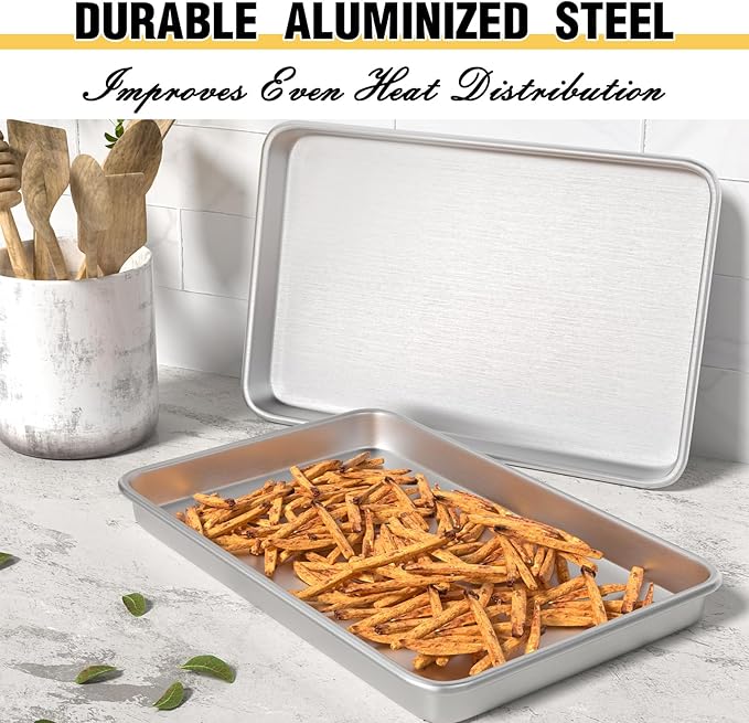 Commercial Quality Baking Sheet Pan Set, Natural Aluminum Cookie Sheet, Umite Chef Warp Resistant