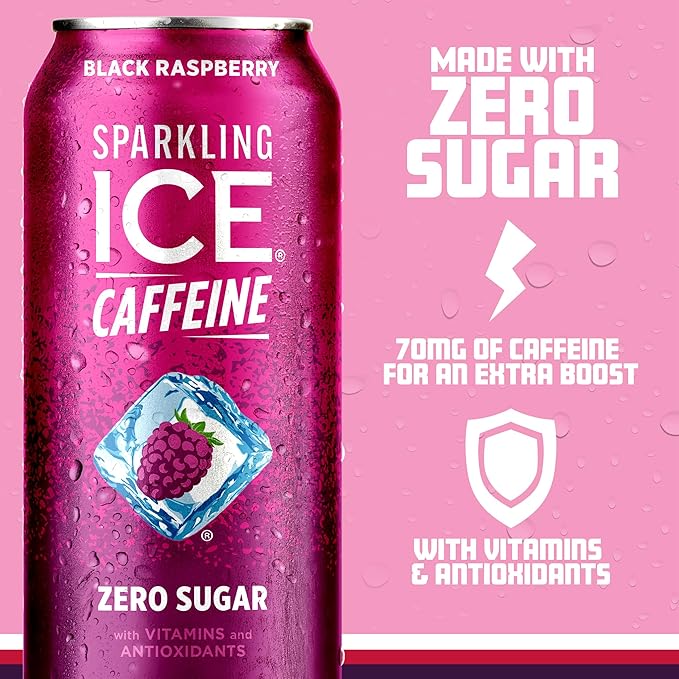 Sparkling Ice Caffeine Black Raspberry Sparkling Water with Caffeine, Zero Sugar, with Antioxidants