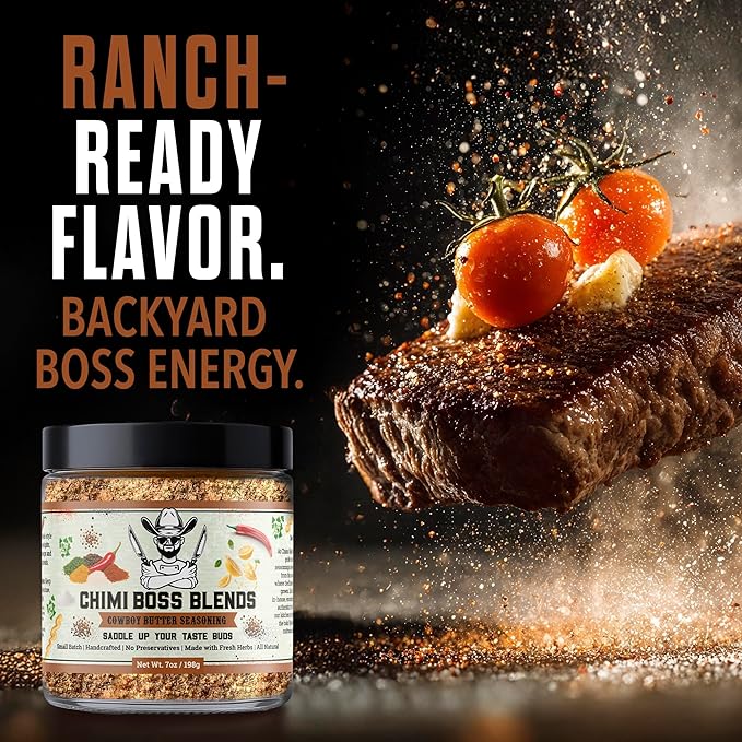 Chimi Boss Blends Cowboy Butter Seasoning, 7oz ??Garlic Herb Butter Dry Rub for Grilling, Smoking &