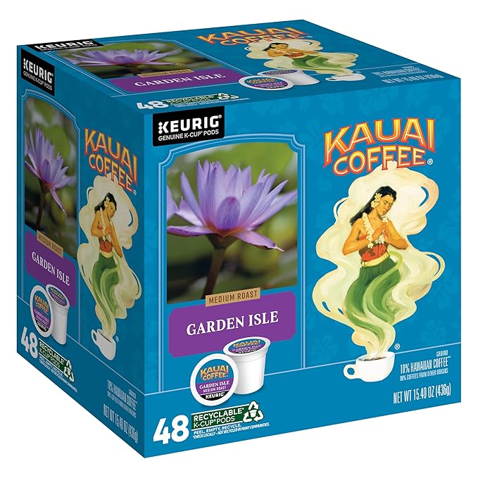 Kauai Coffee K-Cup Pods for Keurig Brewers – Arabica Coffee, 10% Hawaiian – Medium Roast, Bright