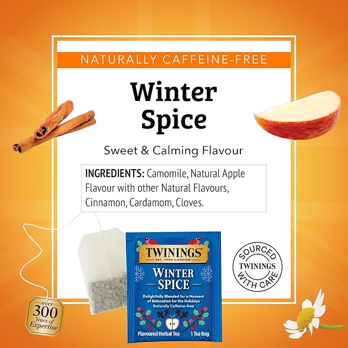 Twinings Winter Spice Herbal Tea Individually Wrapped, 20 Count (Pack of 1), Camomile, Apple