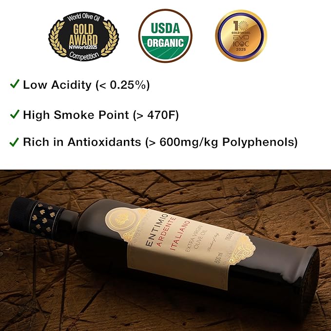 Entimio Ardente +600 mg/kg Polyphenol Rich Organic Extra Virgin Olive Oil, New 2024-2025 Early