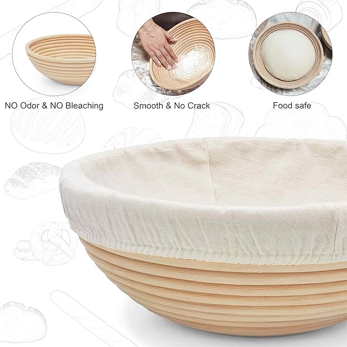 Banneton Bread Proofing Basket set of 2, 9 Inch Round Sourdough Proofing Baskets with Liner,Dough