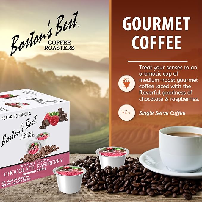 Boston’s Best - Chocolate Raspberry Flavored Coffee Medium Roast Gourmet, Compatible with Keurig