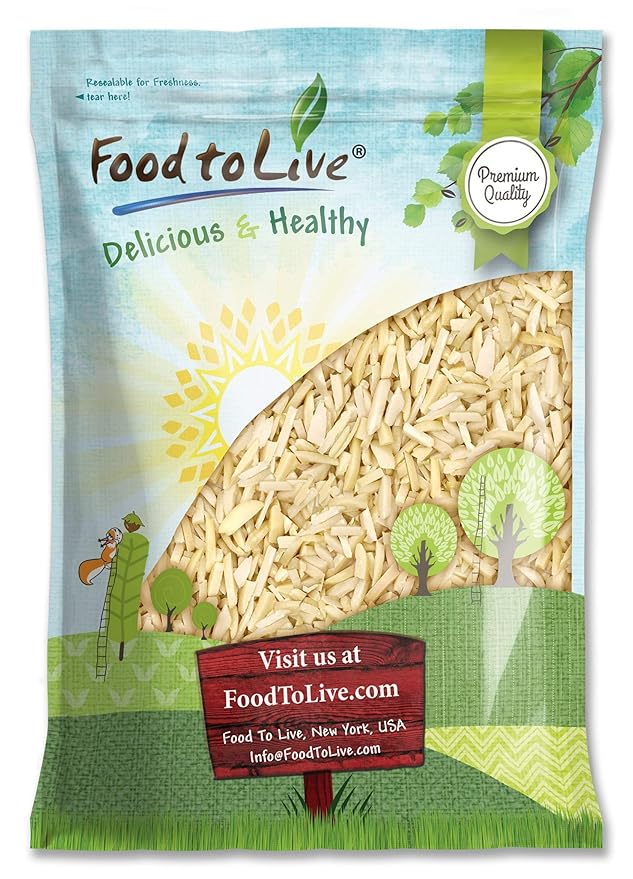 Food to Live - Blanched Slivered Almonds, 25 Pounds Chopped Raw Blanched Almonds, Unsalted, Vegan