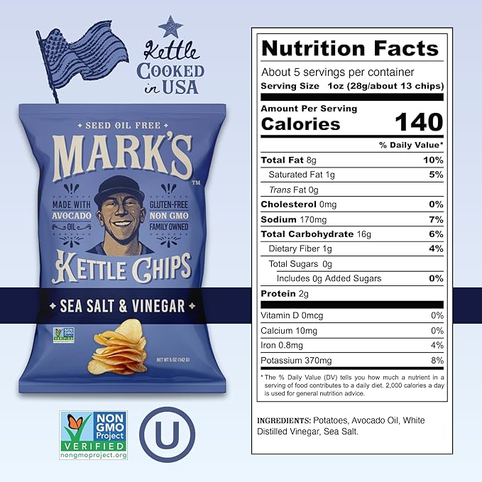 MARK???Kettle Cooked Avocado Oil Potato Chips, Sea Salt & Vinegar ??Seed Oil & GMO Free | Sea Salt