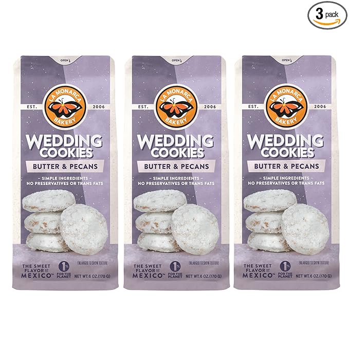 Mexican Wedding Cookies, 6 Ounce (Pack of 3), Buttery Cookies with Pecans and Dusted with Powdered