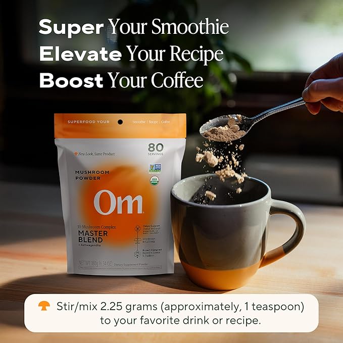 Om Master Blend Mushroom Powder ??Organic Mushroom Supplement with 10 Mushrooms and Ashwagandha