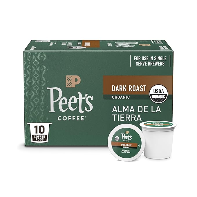 Peet's Coffee, USDA Organic Dark Roast Single Serve Coffee Pods - Alma de la Tierra 10 Count (1 Box