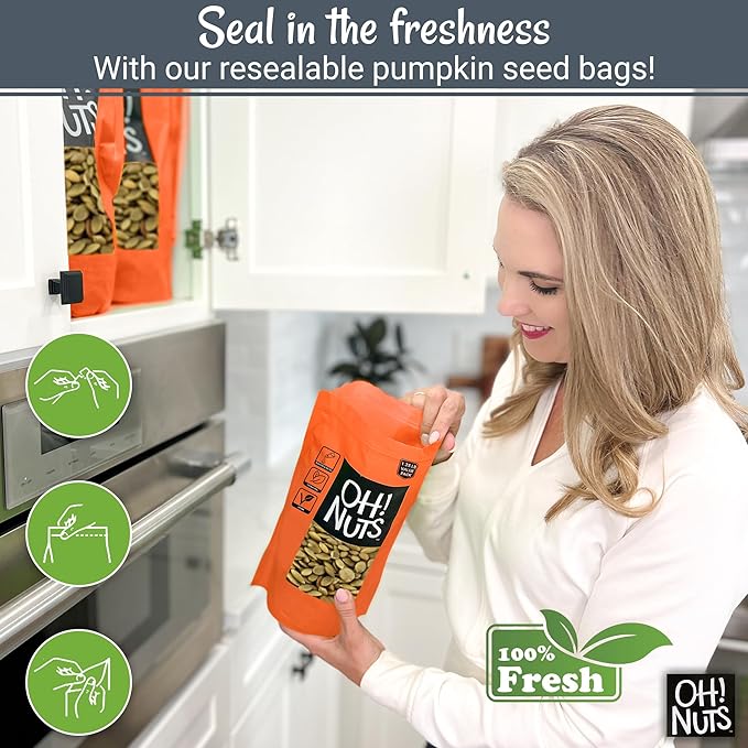 Oh! Nuts Pumpkin Seeds - Roasted Salted - 1.25 lb - No Shell Pepitas - Packed in New York Zip-Seal