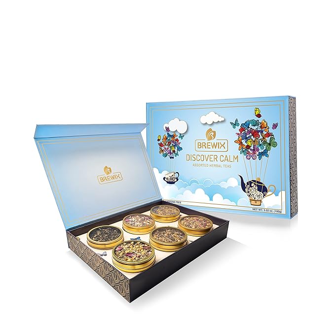BREWIX, Discover Calm Premium Herbal Tea Christmas Gift Box (3.53oz/50+ Cups) | Tea Gift Sets For