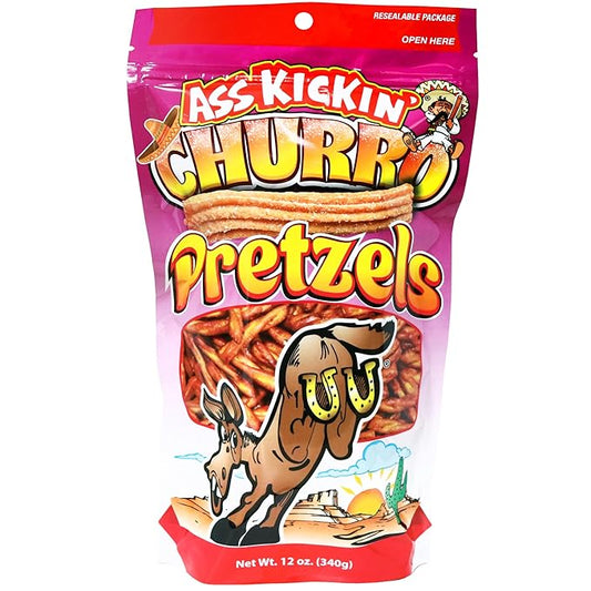ASS KICKIN??Pretzels 12 Ounce Size Flavor Pack Seasoned Pretzel Twists (12oz, Churro)