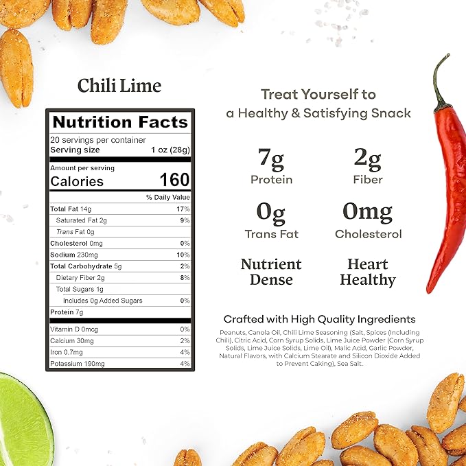 Belmont Peanuts Gourmet Chili Lime Virginia Peanuts, 20 oz (1 Pack) ??Simple Ingredients, No