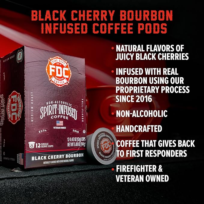 Fire Department Coffee - Black Cherry Bourbon Coffee K Cups - Gives Back to Firefighters - Premium