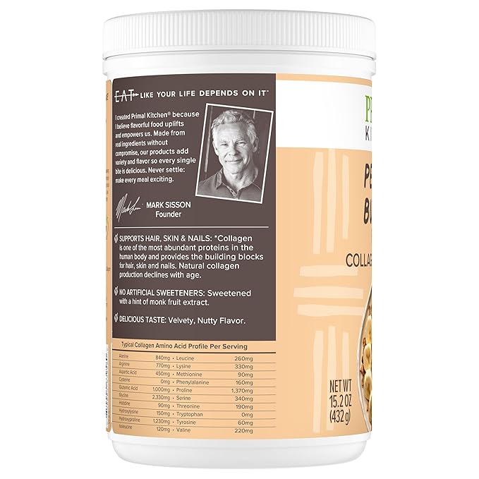 Primal Kitchen Peanut Butter Flavor Collagen Fuel짰 Drink Mix, Collagen Peptides, No Dairy, 14.3