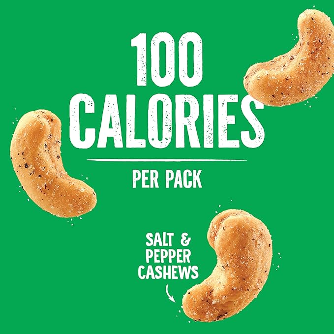 Emerald Nuts Salt and Pepper Seasoned Cashews 7ct (1-Pack), 100-Calorie Individual Packs, Kosher