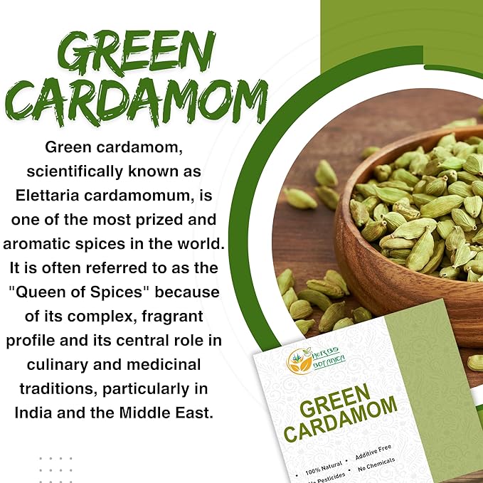 Herbs Botanica Green Cardamom Pods Whole 7-8mm size Elaichi for Culinary Delights and Aromatic