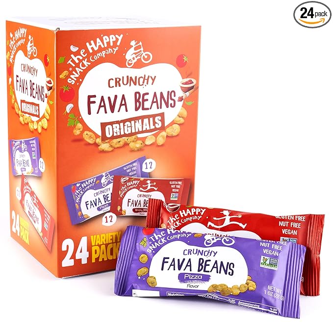 The Happy Snack Company Fava Beans Variety Pack 24 x 1 oz (Smoky BBQ Flavor and Pizza