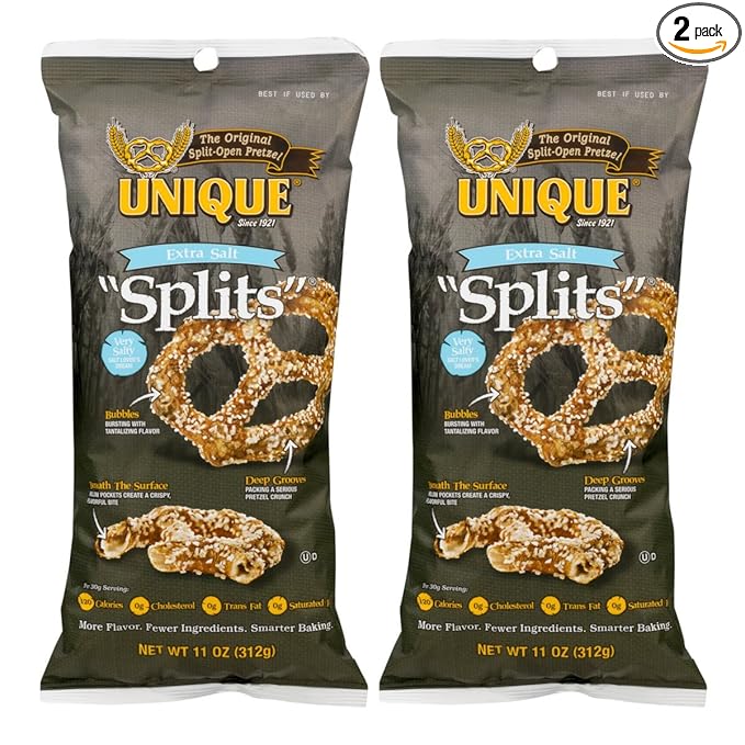 Unique Extra Salt Pretzel Splits, 11 Oz (Pack of 2)