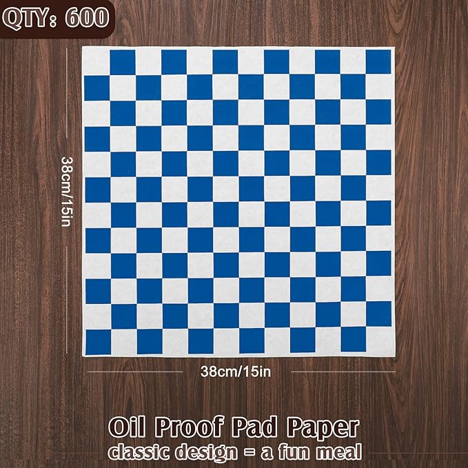 Honeydak 600 Pcs Sandwich Wrapping Paper Sheet 15x15 Checkered Food Wax Sheets Parchment Burgers