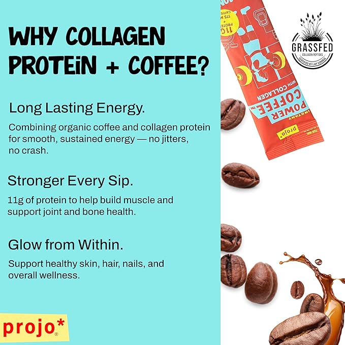Projo* Power Coffee – Instant Coffee with 11g Protein – Grass-Fed Hydrolyzed Bovine Collagen &