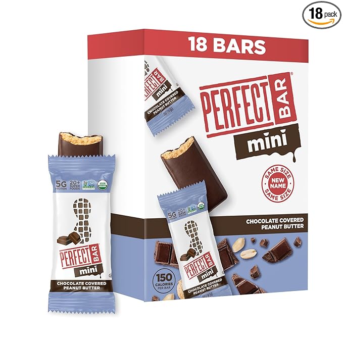 Perfect Bar Mini, Chocolate Covered Peanut Butter Protein Bar, Protein Snack, Snack Bar, Organic