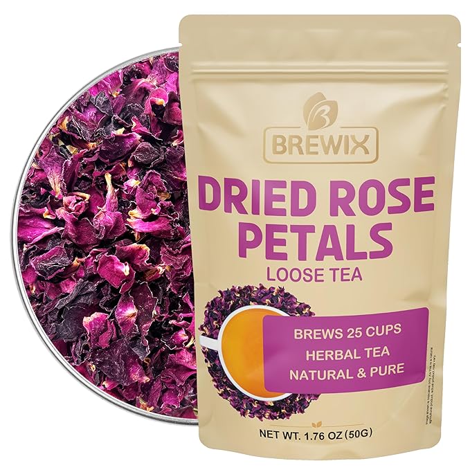 BREWIX, Pure Dried Rose Petals Loose Tea (25+ Cups,1.76oz/50g) Edible Flowers for