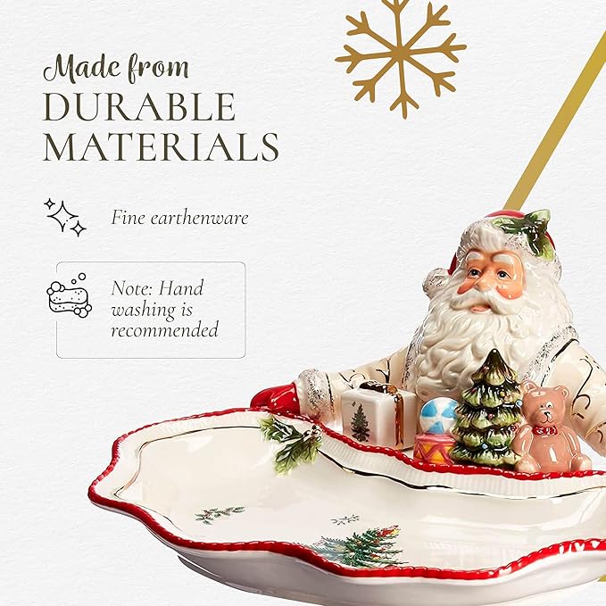 Spode Christmas Tree Gold Collection Figural Santa Dish, 12.25-Inch Holiday Décor Candy Bowl - Fine
