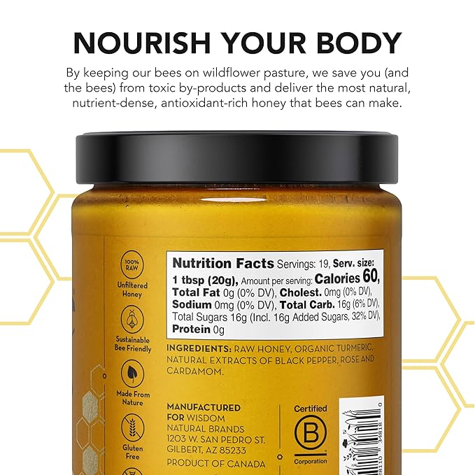 Drizzle Turmeric Gold Raw Honey - All Natural Pure Raw Honey with Organic Turmeric, Unfiltered, Use