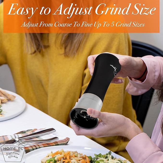 HOME EC Stainless Steel Salt and Pepper Grinder Set of 2 - Adjustable Ceramic Sea Salt Grinder &