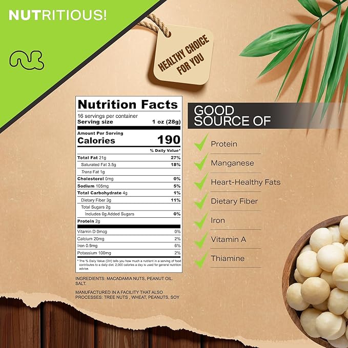 NUT CRAVINGS - Roasted & Salted Macadamia Nuts - No Shell, (16oz - 1 LB) Bulk Nuts Packed Fresh in
