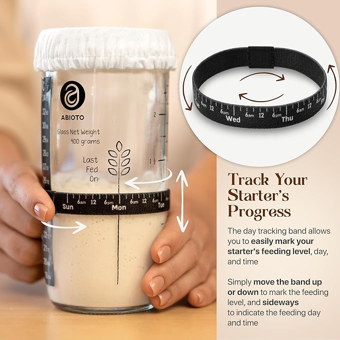 Sourdough Jar Kit, Includes 24 oz Sourdough Starter Jar with Metallic Lid, Silicone Spatula