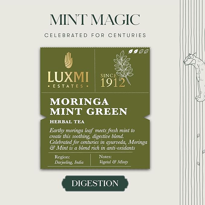 Luxmi Estates - Moringa Mint Tea Loose Leaf - 50g (25 cups) | Organic Moringa and Mint | Great for