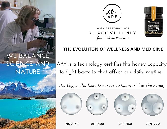 Patagonia Mountain Honey APF 100+ by TERRA ANDES PLUS | Raw natural organic honey. Highest