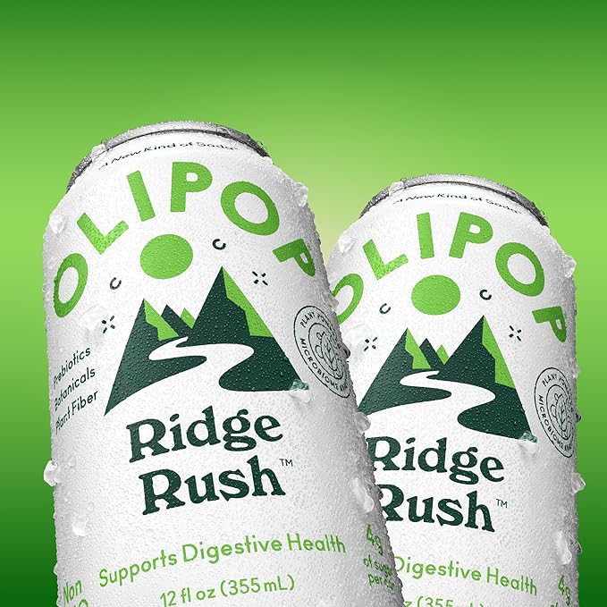 OLIPOP Prebiotic Soda Pop, Ridge Rush, Pantry Pack Packed with Prebiotics, Fiber, and Botanicals