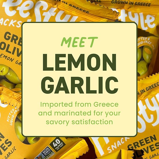 Freestyle Snacks Olive Snack Packs - Single Serve - Fresh Pitted Green Olives, Jumbo-Sized, Grown