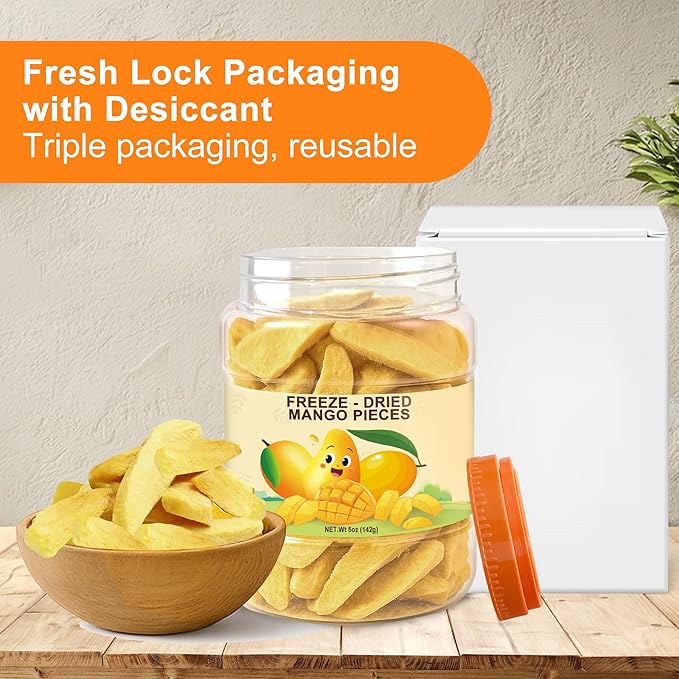 5 Oz Premium Freeze-Dried Mango Sliced, Freeze Dried Fruit Mangoes, Crunchy Natural Snack with Low
