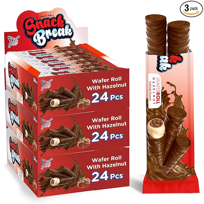 Snack Break Hazelnut Wafer Rolls, Rolled Wafer Cookies, Cocoa Coated Delicious Snack, Individually