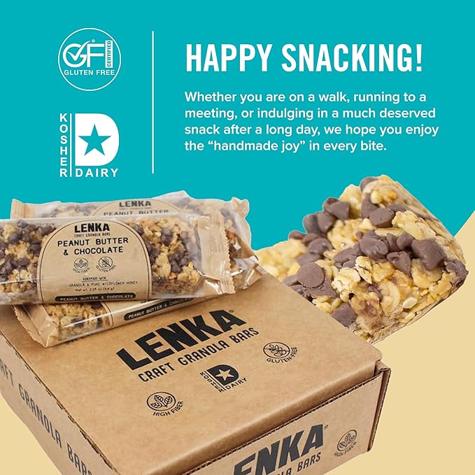 Lenka Bars - Peanut Butter & Chocolate Snack Bars, Gluten Free, High Fiber, Kosher, Wholesome, No