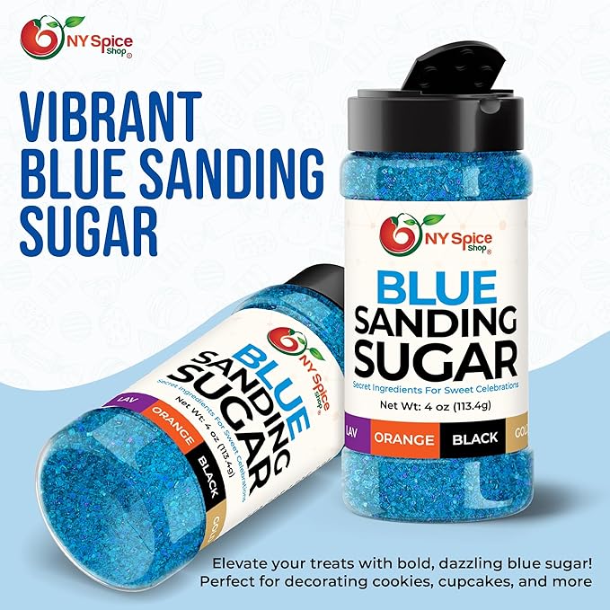 NY Spice Shop Blue Sanding Sugar - 4 Ounce Sweet Colorful Edible Sprinkles For Candy Dish - Sugar