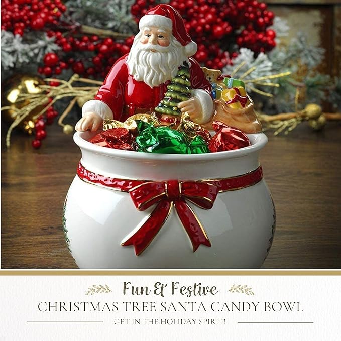 Spode Christmas Tree Candy Bowl - 7.5-Inch Earthenware Bowl for Candy, Nuts, Potpourri, Holiday