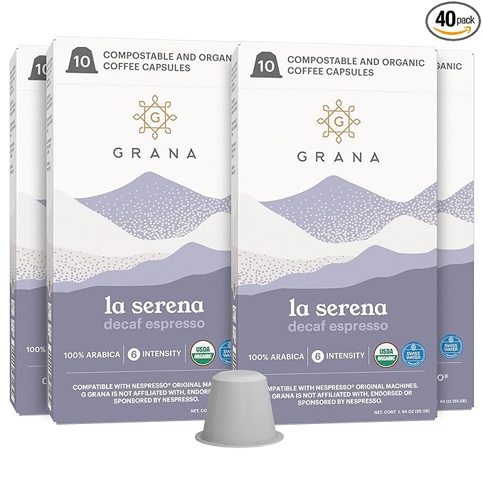 G GRANA Decaf Coffee Pods, Compatible with Nespresso OriginalLine, 40 Count, Dark Roast
