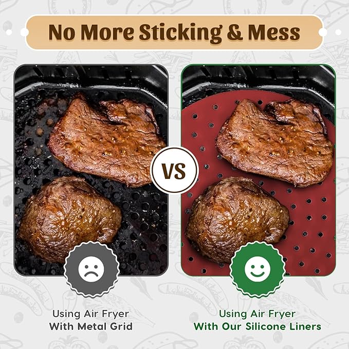 Reusable Round Silicone Air Fryer Liners (9 Inch, 3 Pack) by Linda’s Essentials - Non-Stick