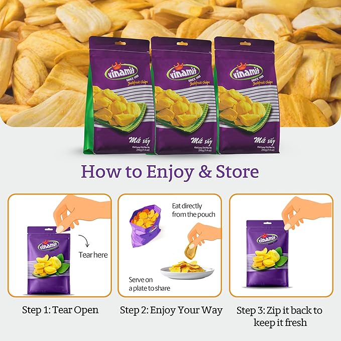 Vinamit Dried Jackfruit Chips | Vacuum Fried Dried Jackfruit | Pack 2 of 7.4 oz Bag | Naturally