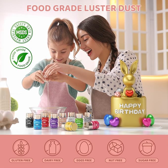 Luster Dust Edible - 15 Grams Food Grade Cake Dust Shimmer Powdered, Cherrysea Powder Luster Dust